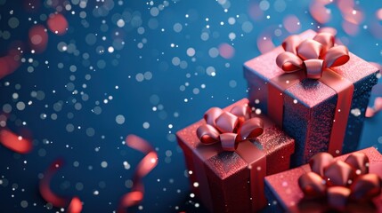 Obraz premium holiday greetings with gift boxes on a blue background.