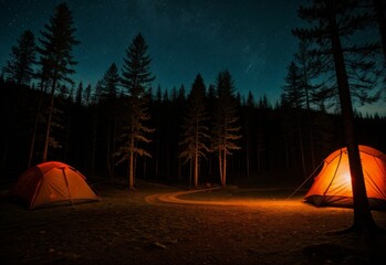 Relaxing in a tent under the stars in the forest.  