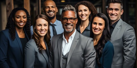 Confident and successful diverse business team posing in modern office space. Concept Business Team, Office Environment, Diversity, Confidence, Success