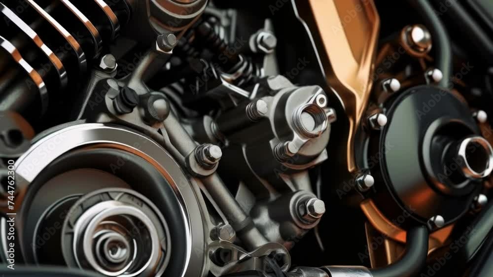 Poster detailed view of a motorcycle engine, suitable for mechanic or automotive concepts.