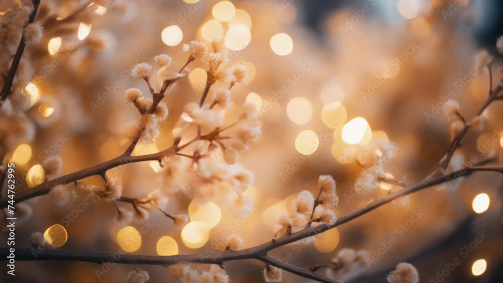 Poster close up of a plant with lights in the background. suitable for nature and interior design concepts.