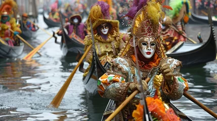 Gordijnen Gondola Parades on the Grand Canal © selentaori