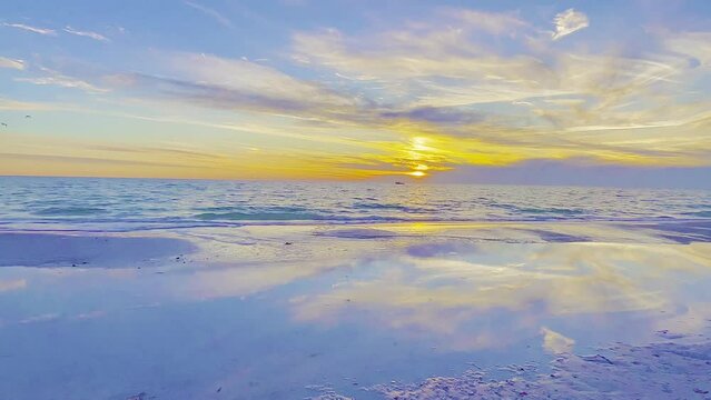 Peaceful Rainbow Sunset Calm Beach Waves Florida 