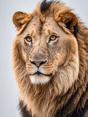 Portrait of a lion on white background