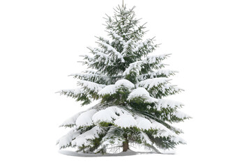 Snow-Covered Pine Tree Isolated on White Background
