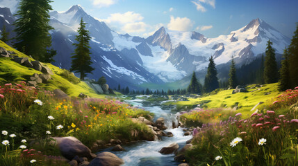 beautiful landscape alpine meadows - obrazy, fototapety, plakaty