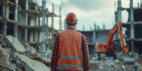 Fototapeta premium Portrait of a engineer man on construction site, construction.