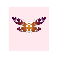 Cicada vector graphic art, white cicada on a pink background, cicada print design