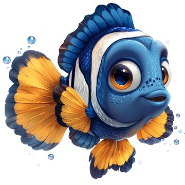 blue fish with yellow fins clip art preview