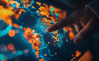 Strategic Global Investments: Finger Pointing on World Map Screen