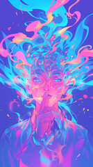 Whispers of the Mind: Surreal Portrait with Colorful Thoughts, Chakras and Auras. 
