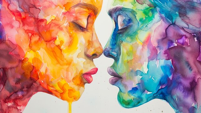 affectionate whisper: a watercolor glimpse of a tender couple