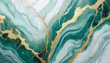 marble background white turquoise green marbled texture with gold veins abstract luxury background for wallpaper banner invitation website illustration - obrazy, fototapety, plakaty