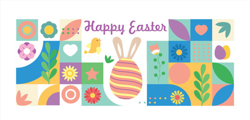 Happy Easter modern abstract geometric poster, banner. Easter template for social media post, vector background.