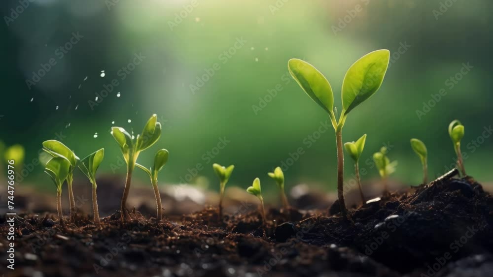 Poster a close up of a plant sprouting from the ground. suitable for nature and growth concepts.