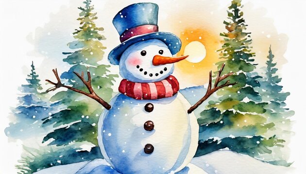 watercolor image of snowman isolated on white generated illustration