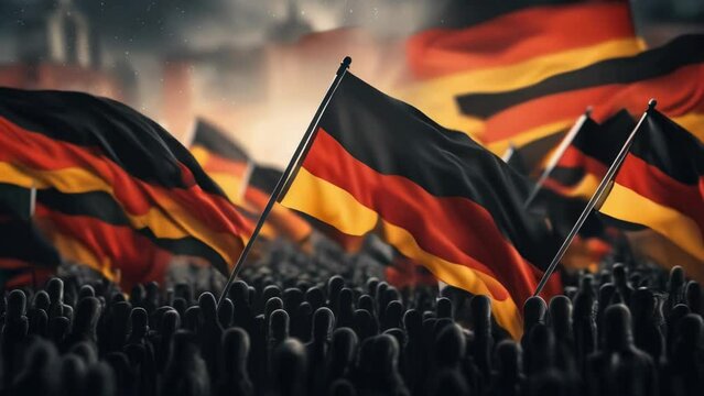 A crowd of people holding German flags. Suitable for patriotic and national events.