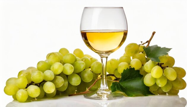a glass of white wine isolated on white background
