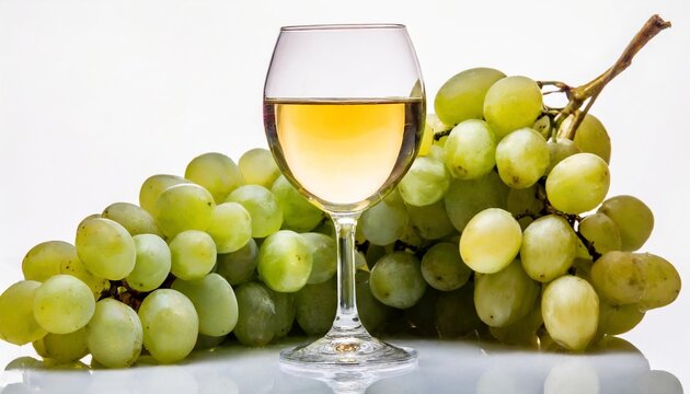 a glass of white wine isolated on white background