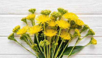 bouquet yellow eremurus flower isolated on white background flat lay top view