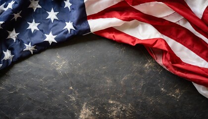 us american flag on worn black background for usa memorial day veteran s day labor day or 4th of july celebration with blank space for text - obrazy, fototapety, plakaty