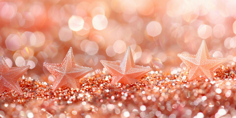 Fototapeta na wymiar star shaped confetti bokeh background, peach pink colors (3)