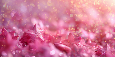 Fototapeta na wymiar star shaped confetii bokeh background in peach pink colors (1)