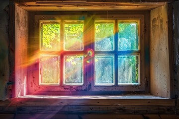 rainbow outside a window in the old house