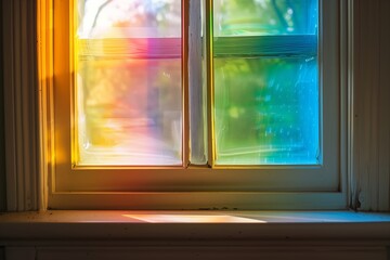 rainbow colored light in a window