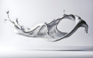 liquid splash white milk digitally made, glossy, floating wave, in motion, white background