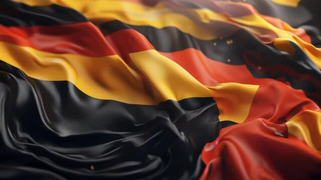 Close up of German flag on black background, suitable for patriotic or nationalistic themes.