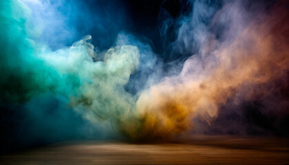 colorful smoke, smoke screen, dark background, studio