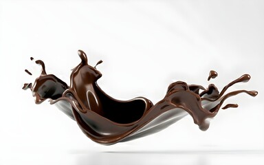 liquid chocolate splash digitally made, glossy, floating wave, in motion, white background