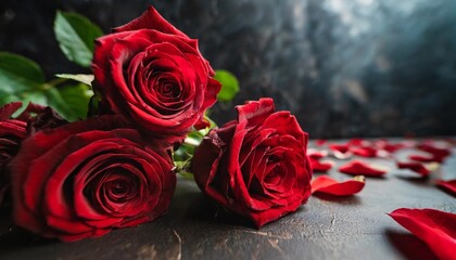 red roses on dark background valentine day card