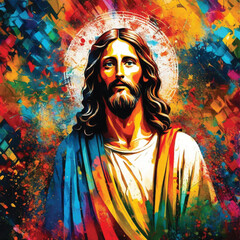 Fototapeta premium Sacred Spectrum: Abstract Graffiti Tribute to Jesus