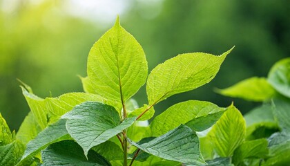 green japanese knotweed plant leaves in springtime green background - obrazy, fototapety, plakaty