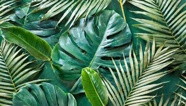tropical seamless pattern graphic leaves on green background