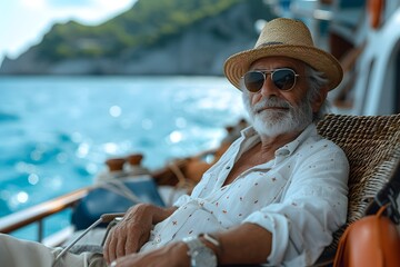 Portrait of a retired man enjoying a cruise vacation at sea