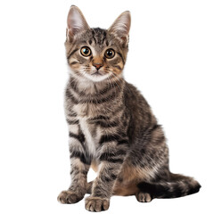 Fototapeta premium Photograph of a Tabby Gray Cat, Transparent PNG of a Tabby Cat with gray fur, cat, kitten, beautiful cat