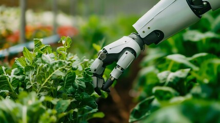 Robotic Arm Tending Plants in a High-Tech Farm. Generative ai