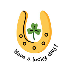Happy horseshoe with shamrock for St. Patrick's Day