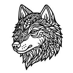 Wolf head. Coloring book page for adults and kids. Animal portrait