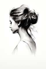 A stroke of elegance: in black and white, a pencil sketch brings to life the natural beauty and fashion of a lady.