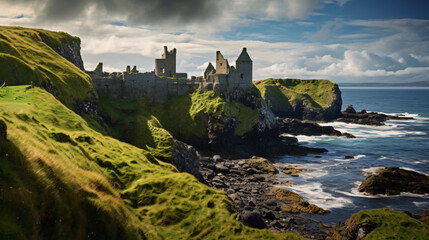 Cliffs and ruins of an old castle in Dunluce