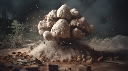  explosion of a mushroom from gunpowder