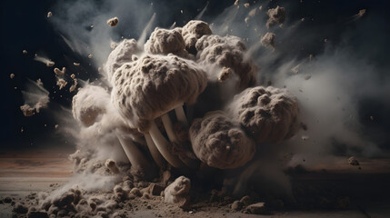  explosion of a mushroom from gunpowder - obrazy, fototapety, plakaty