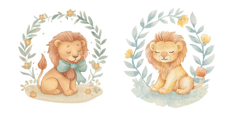 Obraz premium cute lion soft watercolour vector illustration 