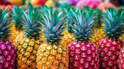 Colorful Pineapples in a Row - obrazy, fototapety, plakaty