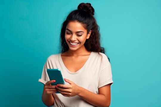 girl smiling using cell phone