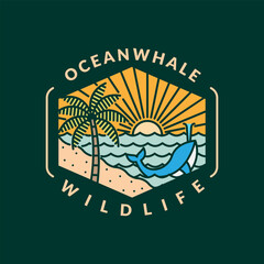 illustration of beach and whale monoline or line art style